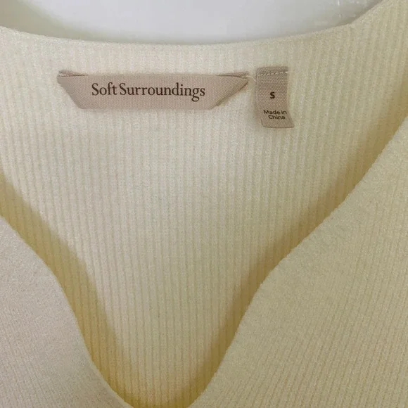 Soft Surroundings Sweater Cream Ribbed Knit Balloon Sleeve Notch Neck / Size S - Picture 4 of 11